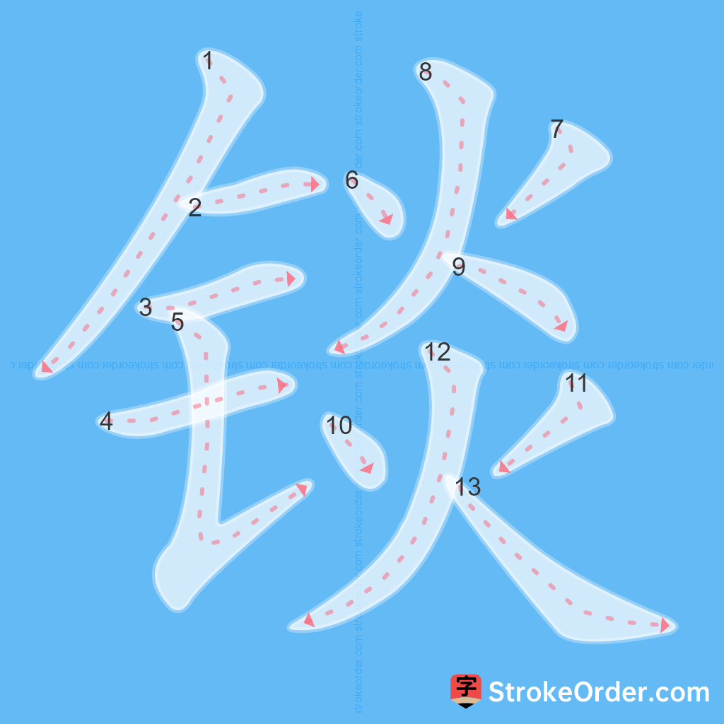 Standard stroke order for the Chinese character 锬