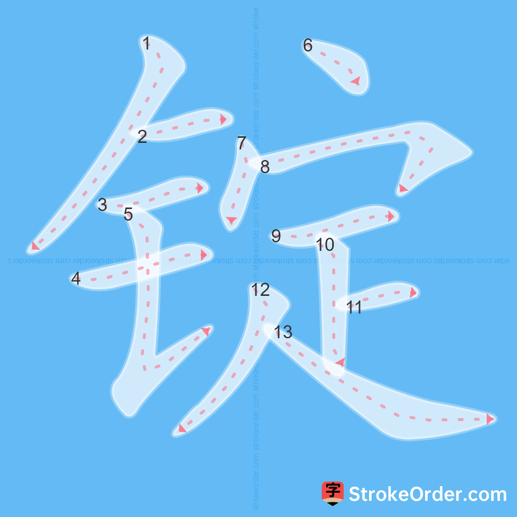 Standard stroke order for the Chinese character 锭