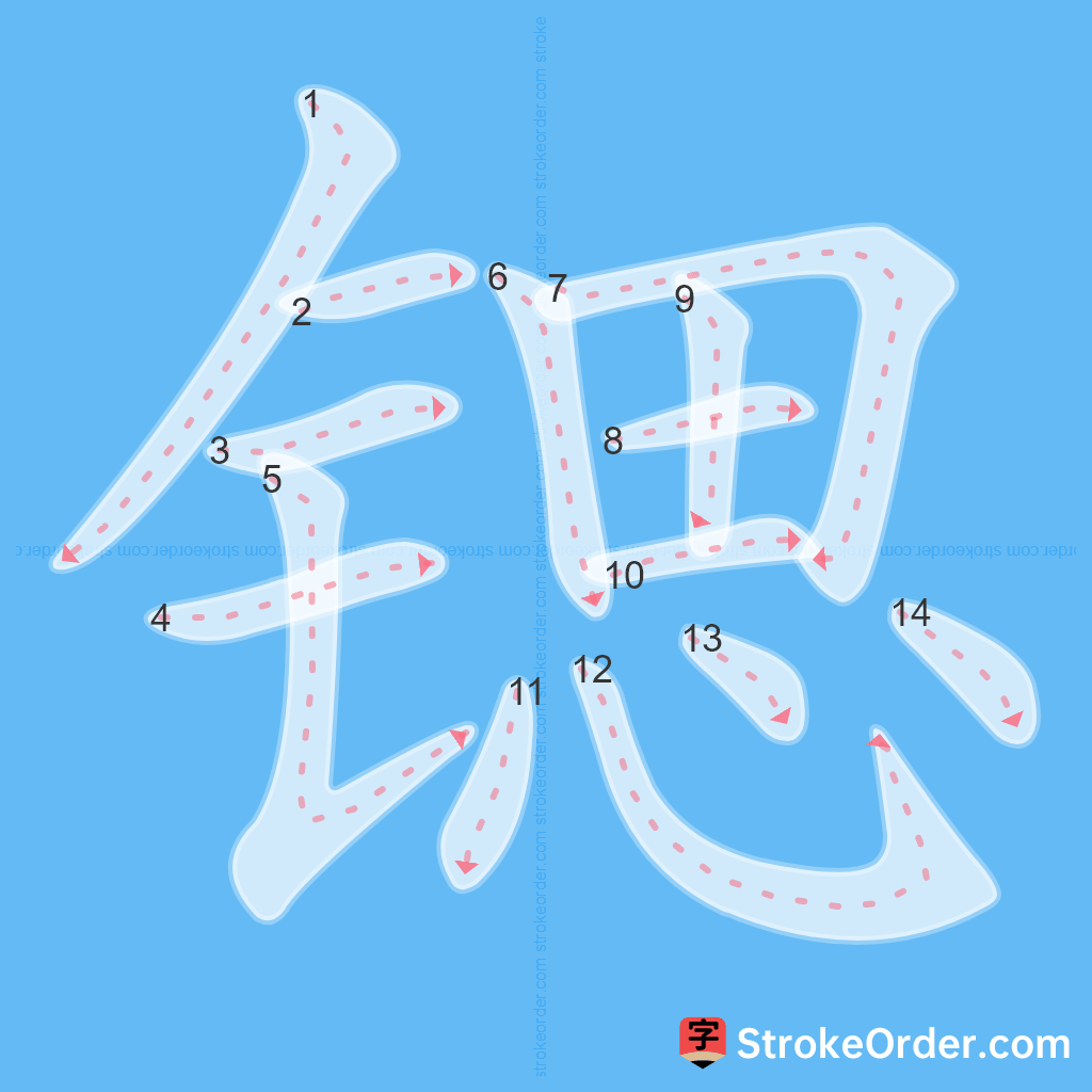 Standard stroke order for the Chinese character 锶
