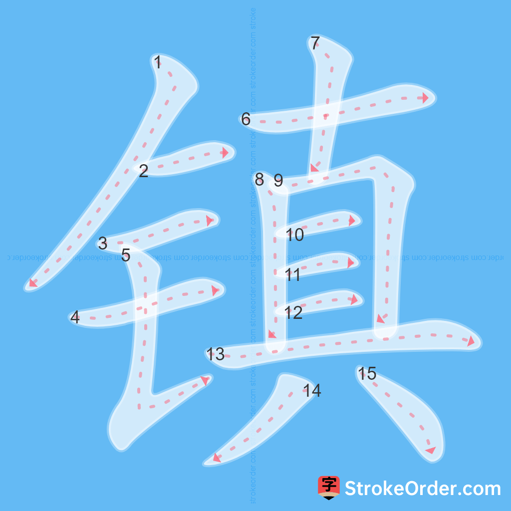 Standard stroke order for the Chinese character 镇