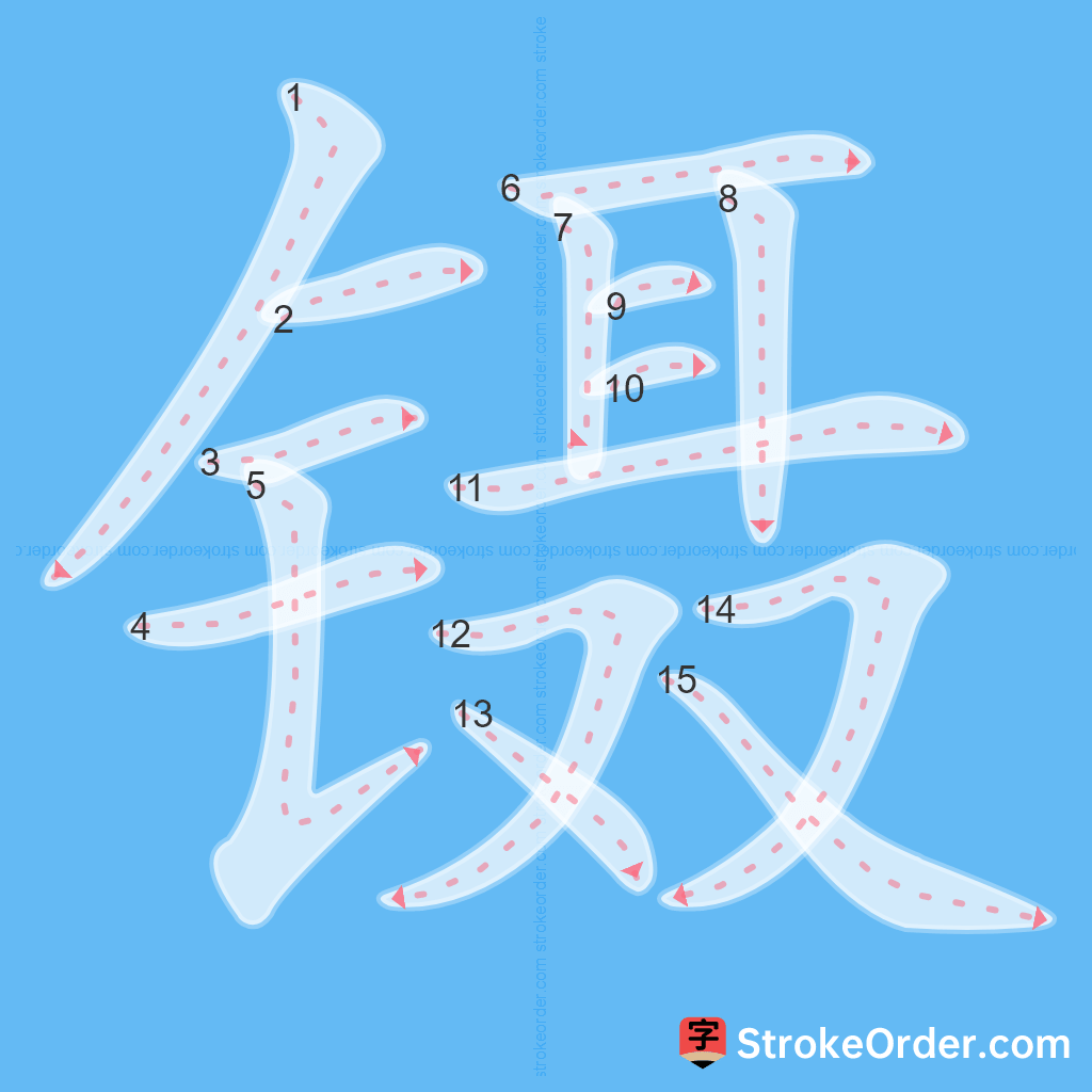 Standard stroke order for the Chinese character 镊