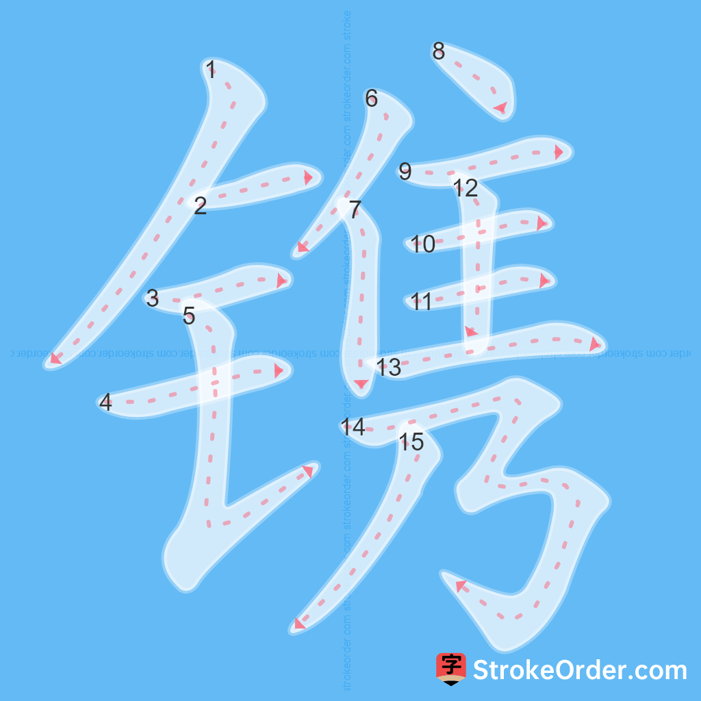 Standard stroke order for the Chinese character 镌
