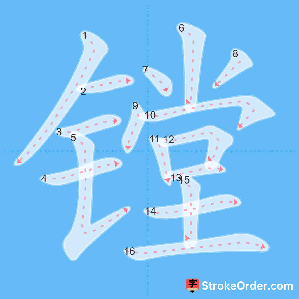 Standard stroke order for the Chinese character 镗