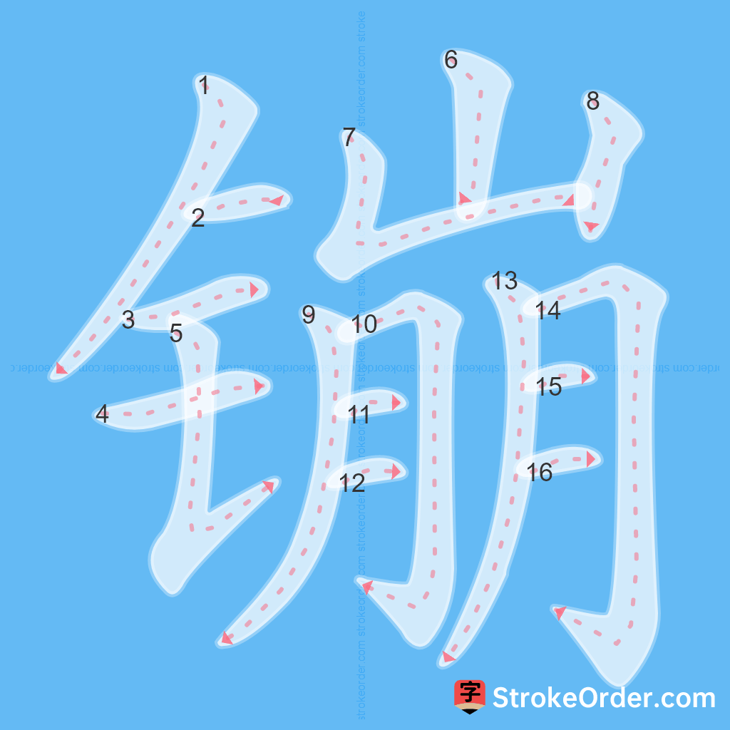 Standard stroke order for the Chinese character 镚
