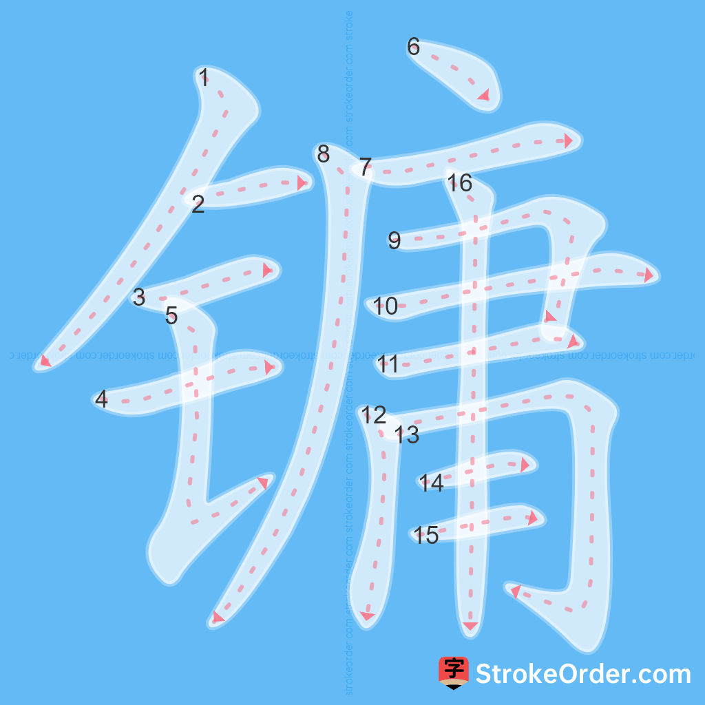 Standard stroke order for the Chinese character 镛