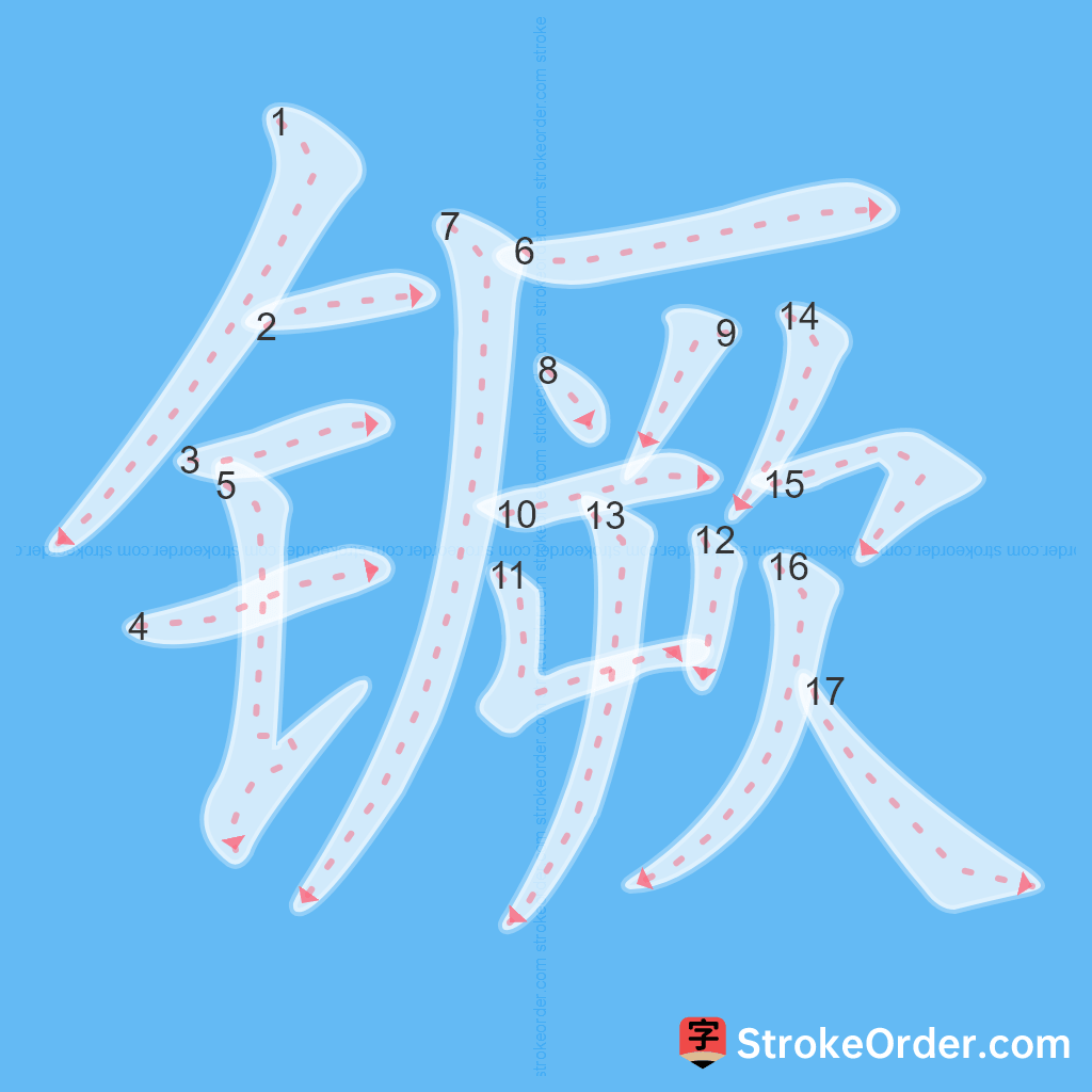 Standard stroke order for the Chinese character 镢