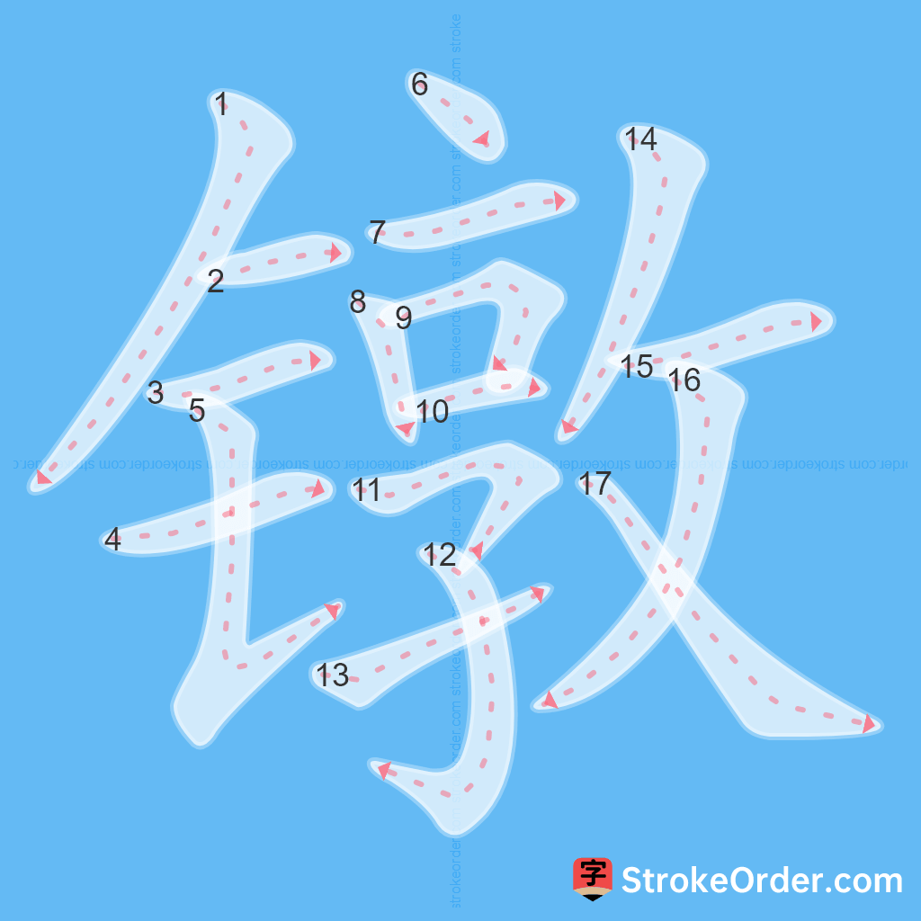 Standard stroke order for the Chinese character 镦