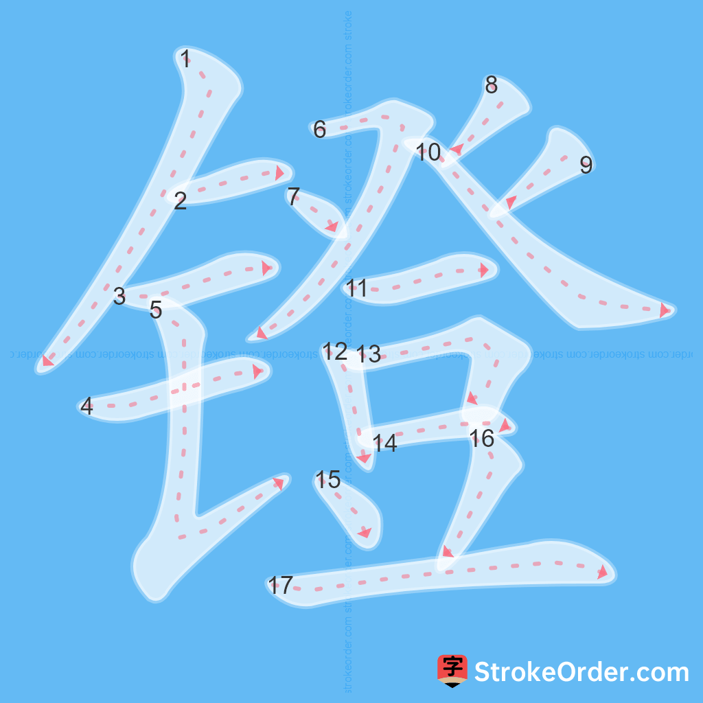 Standard stroke order for the Chinese character 镫
