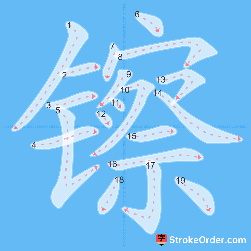 Standard stroke order for the Chinese character 镲