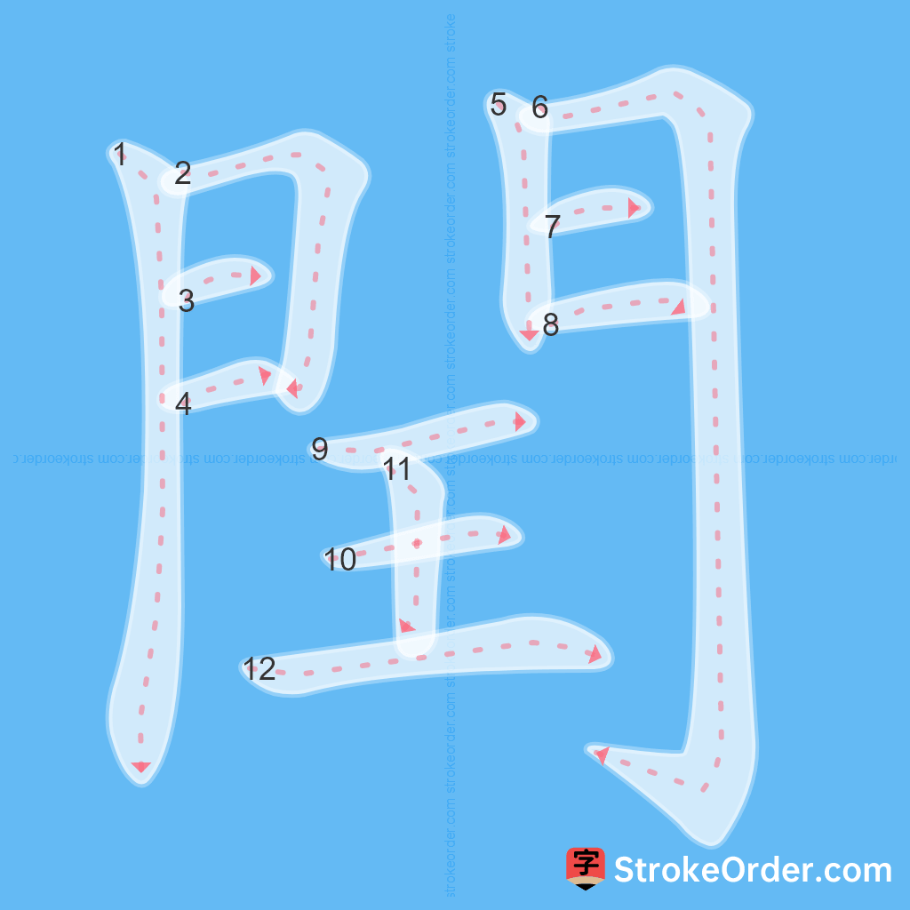 Standard stroke order for the Chinese character 閏