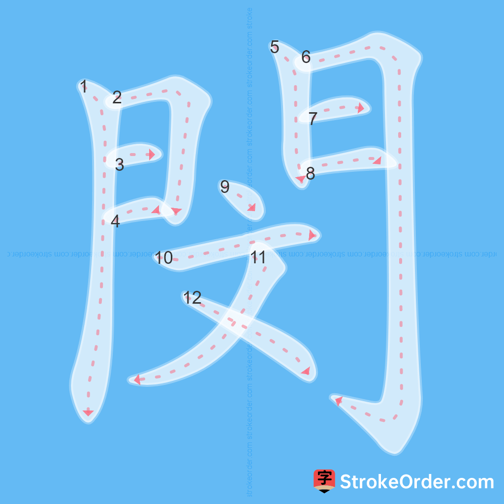 Standard stroke order for the Chinese character 閔