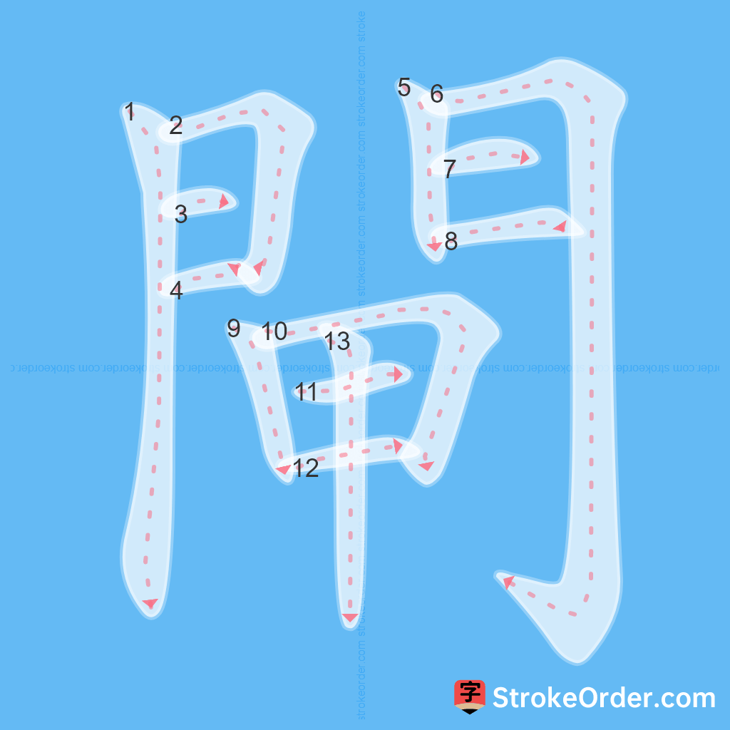 Standard stroke order for the Chinese character 閘