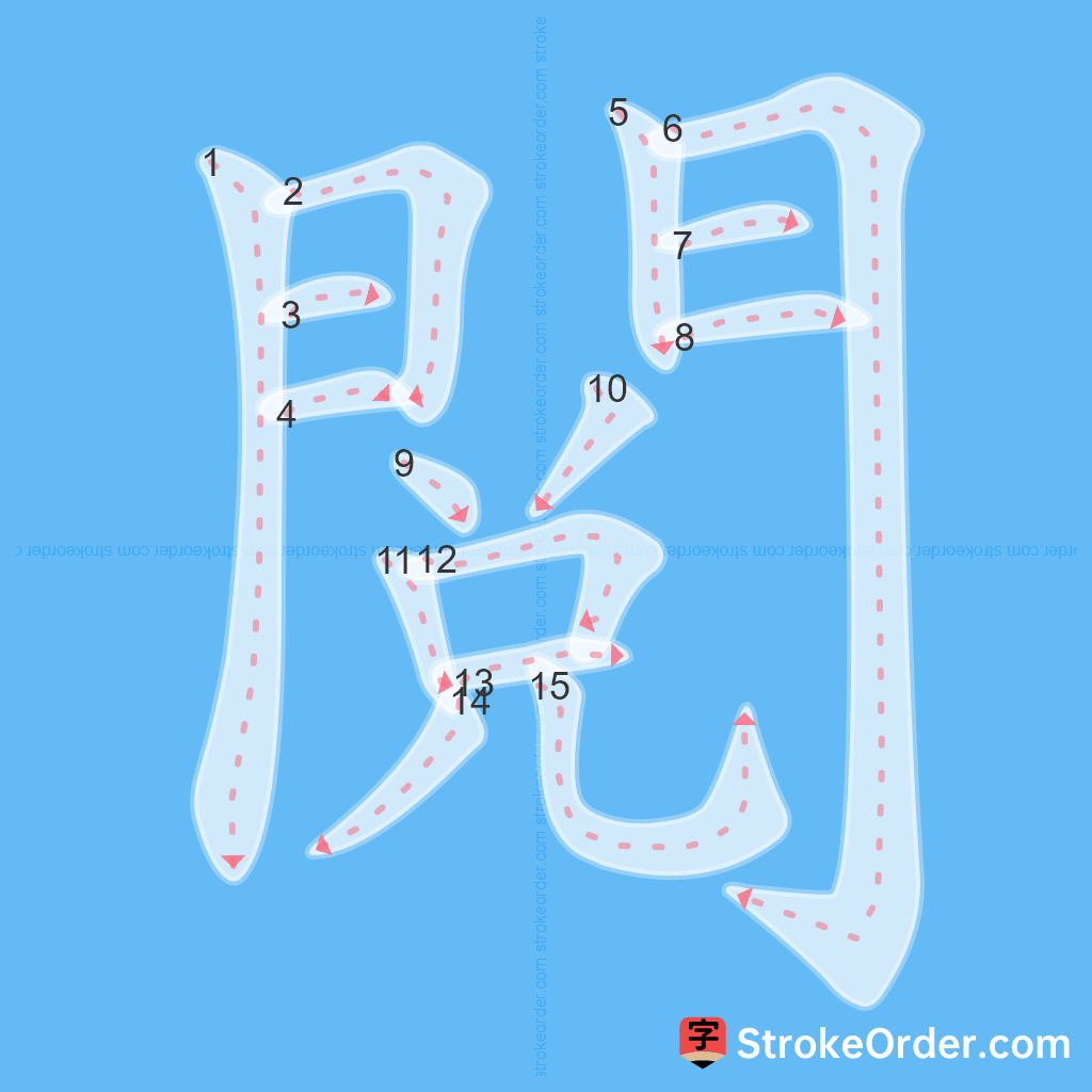 Standard stroke order for the Chinese character 閱