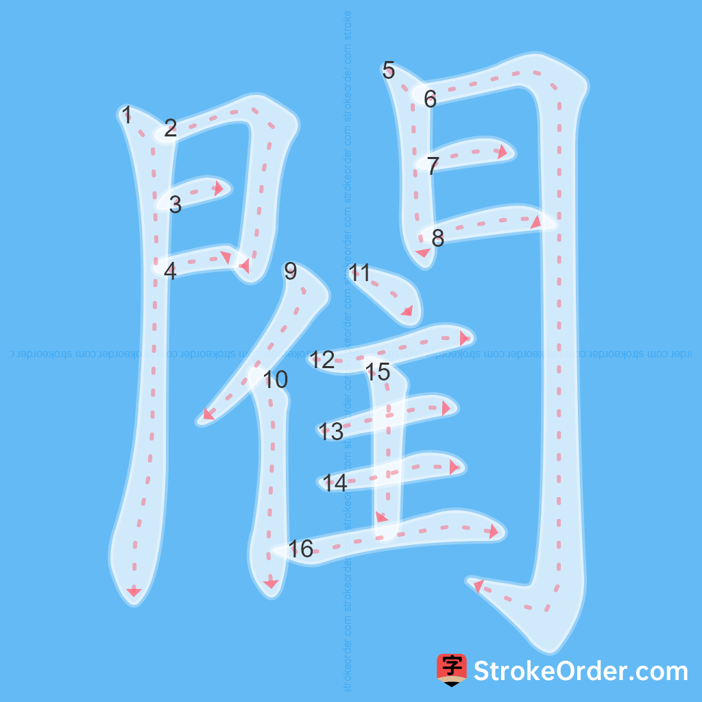 Standard stroke order for the Chinese character 閵