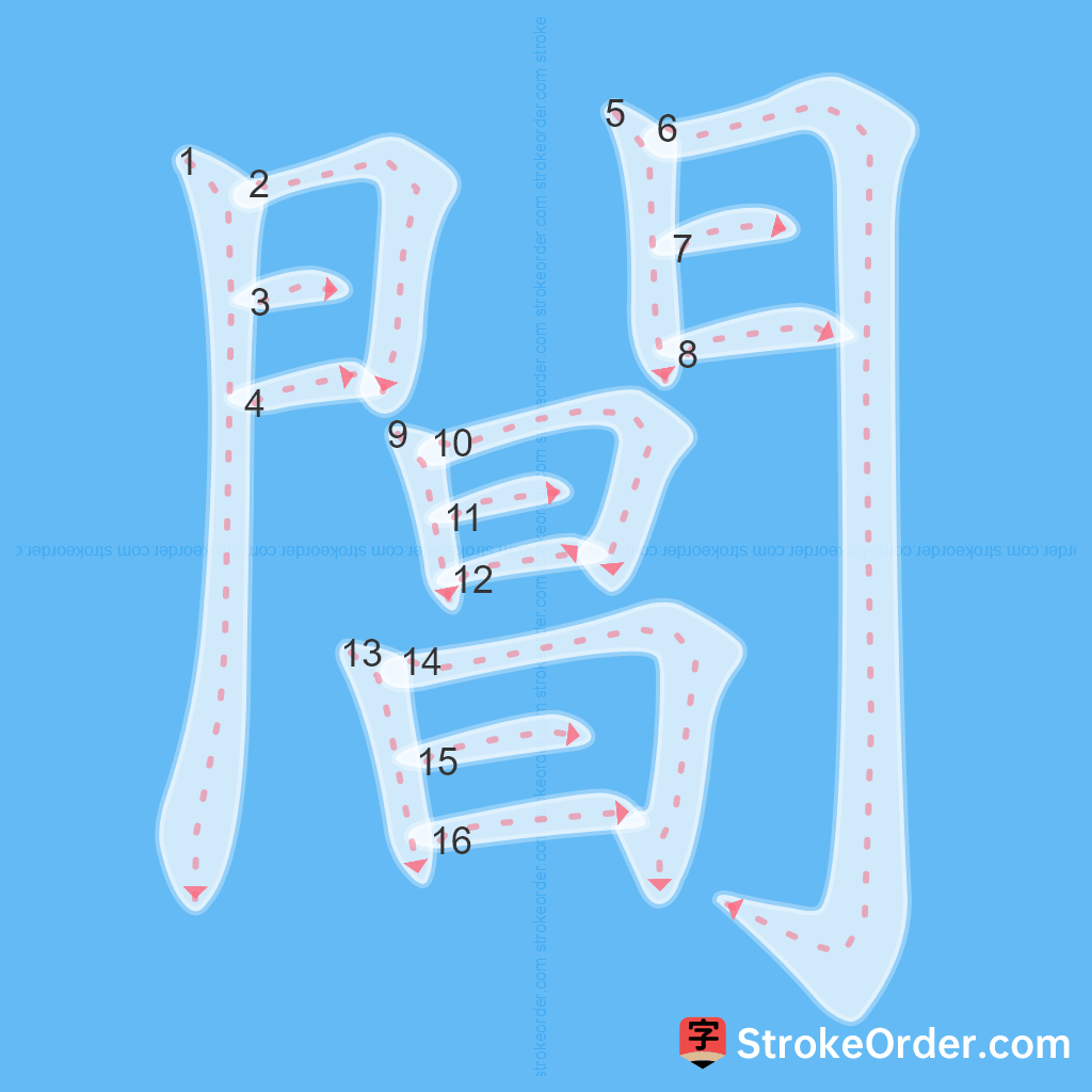 Standard stroke order for the Chinese character 閶