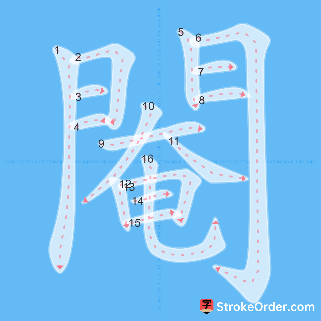 Standard stroke order for the Chinese character 閹