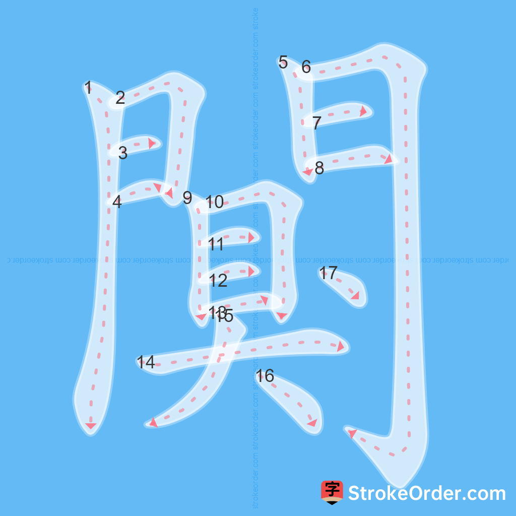 Standard stroke order for the Chinese character 闃