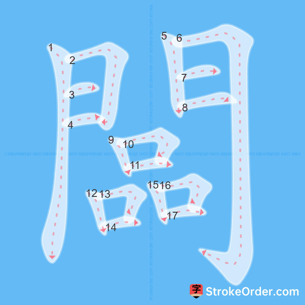 Standard stroke order for the Chinese character 闆