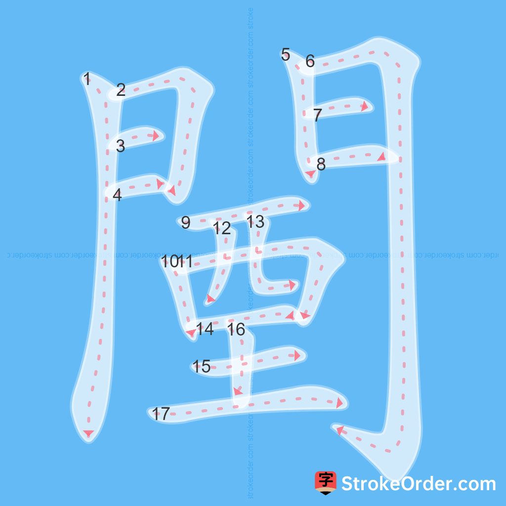 Standard stroke order for the Chinese character 闉