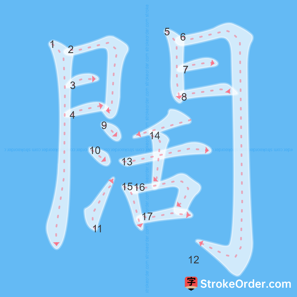 Standard stroke order for the Chinese character 闊