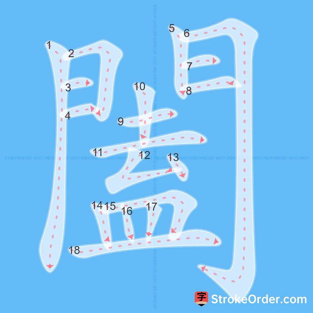 Standard stroke order for the Chinese character 闔
