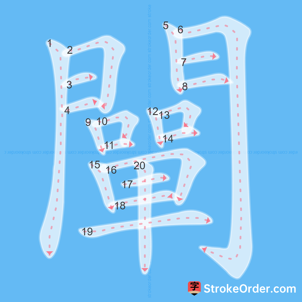 Standard stroke order for the Chinese character 闡