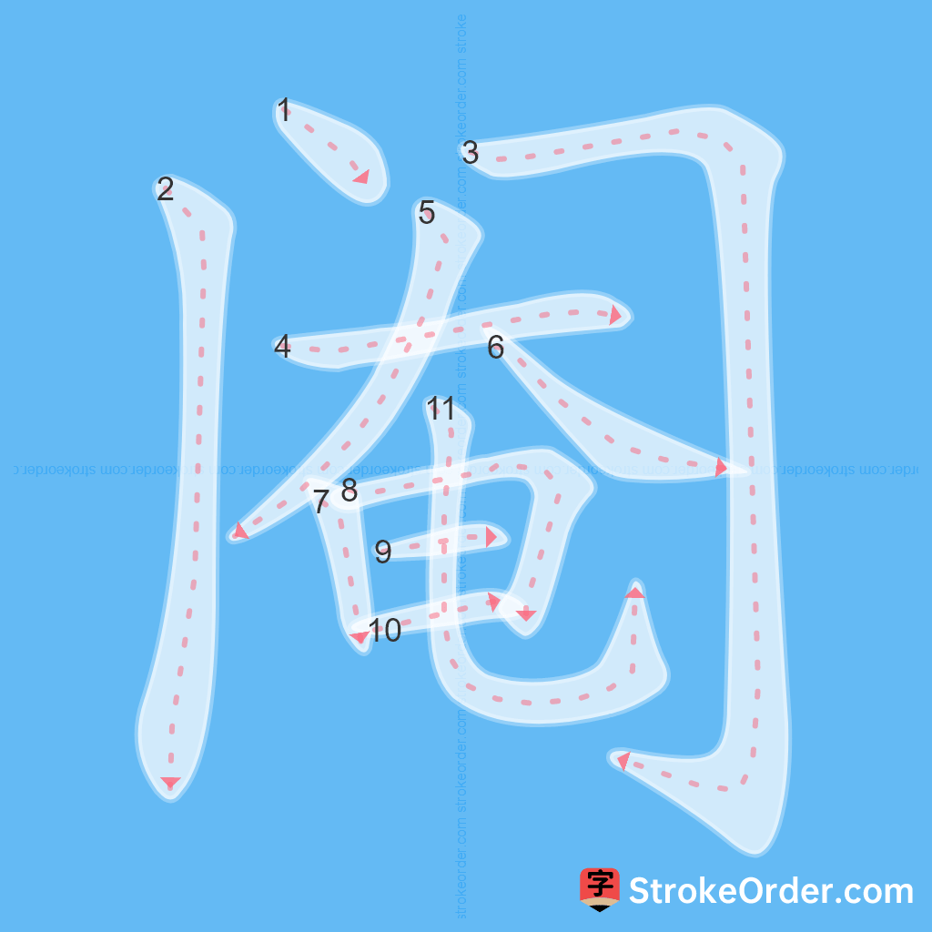 Standard stroke order for the Chinese character 阉