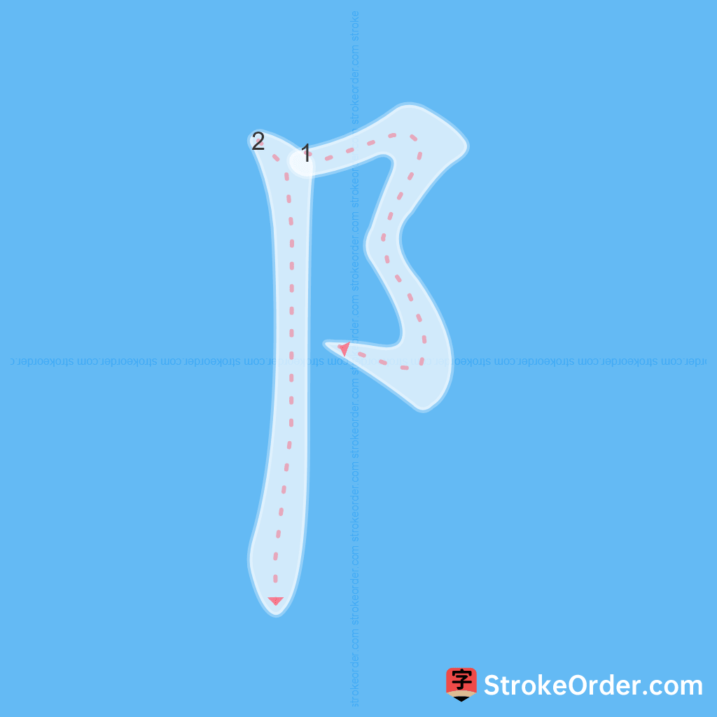 Standard stroke order for the Chinese character 阝