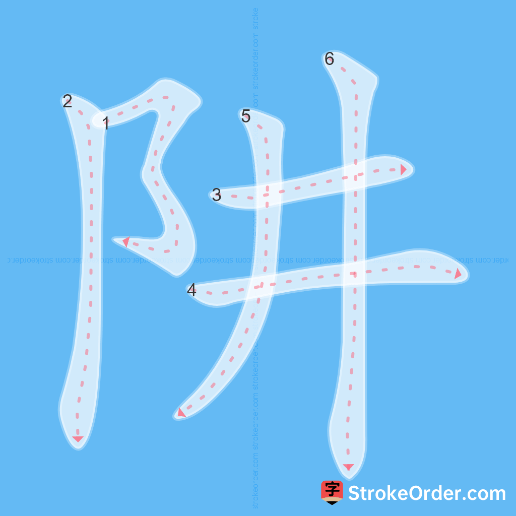 Standard stroke order for the Chinese character 阱