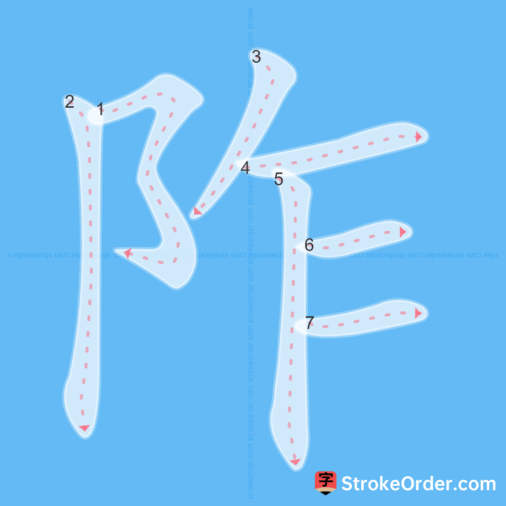 Standard stroke order for the Chinese character 阼