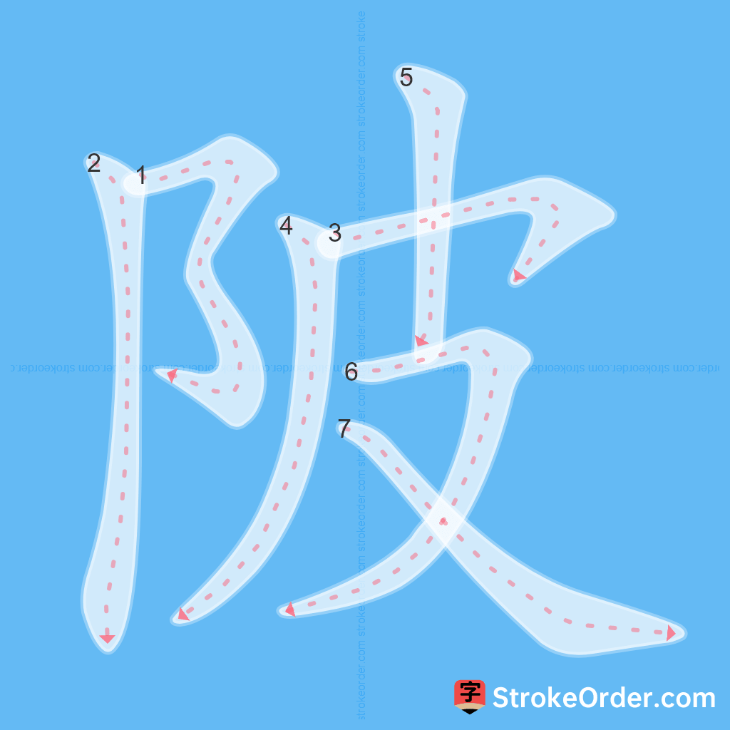 Standard stroke order for the Chinese character 陂