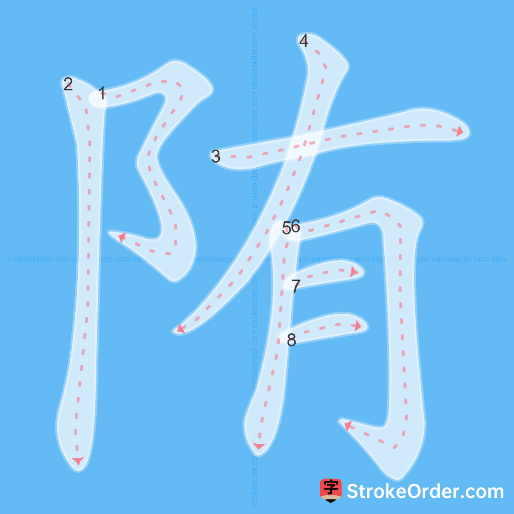 Standard stroke order for the Chinese character 陏