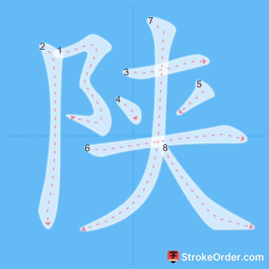 Standard stroke order for the Chinese character 陕