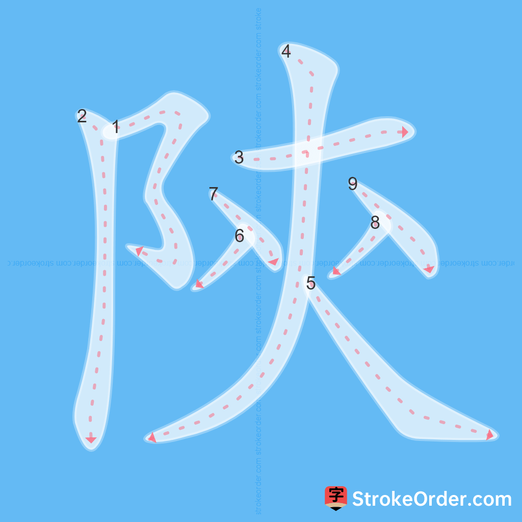 Standard stroke order for the Chinese character 陝