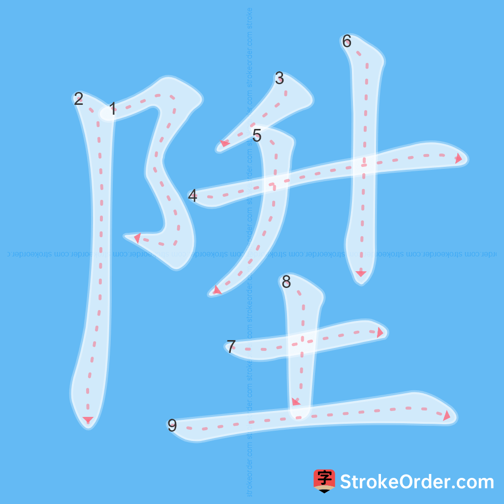 Standard stroke order for the Chinese character 陞