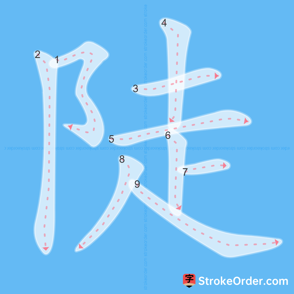 Standard stroke order for the Chinese character 陡