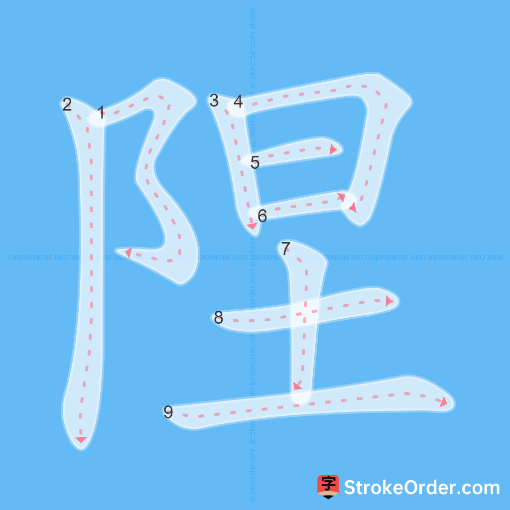 Standard stroke order for the Chinese character 陧