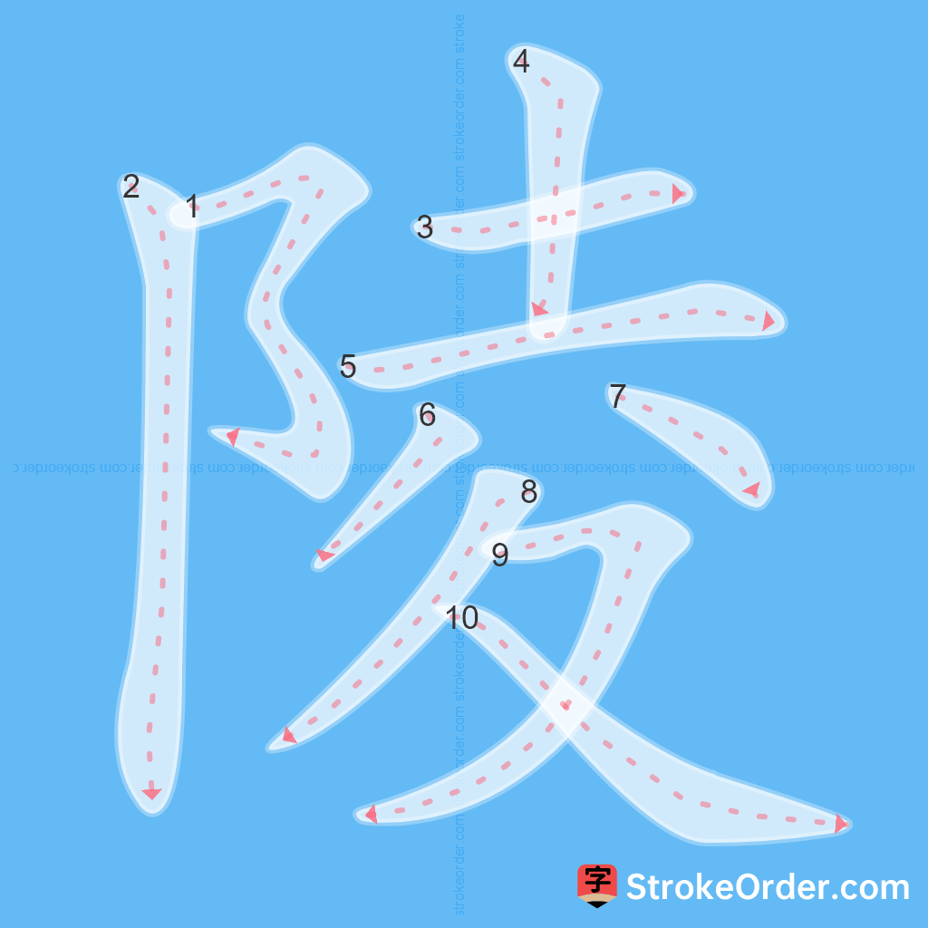 Standard stroke order for the Chinese character 陵
