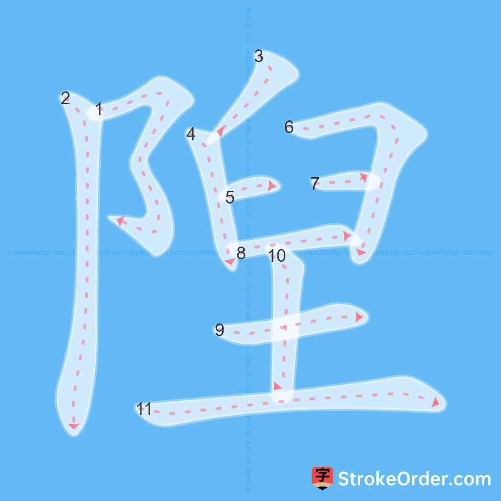 Standard stroke order for the Chinese character 隉