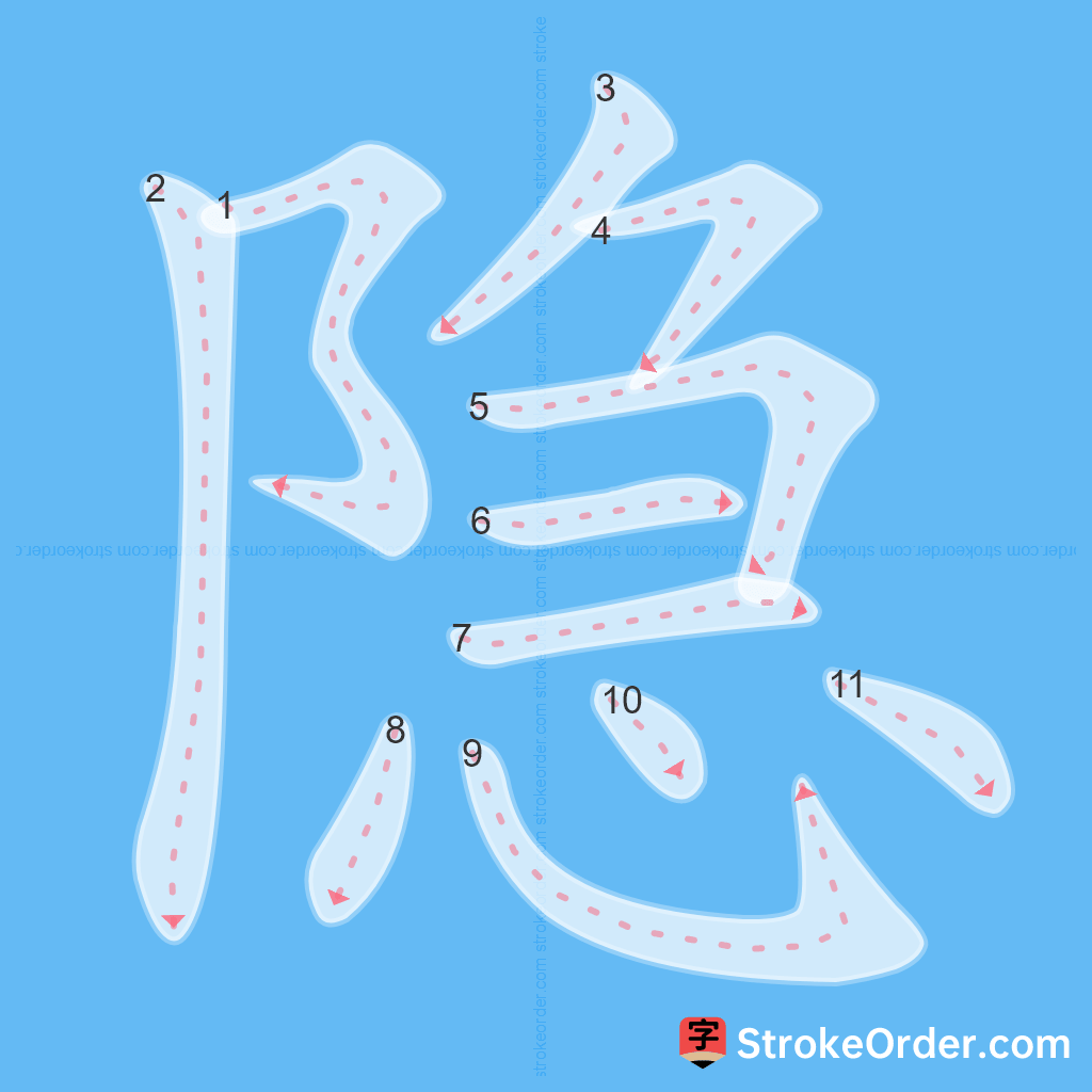 Standard stroke order for the Chinese character 隐