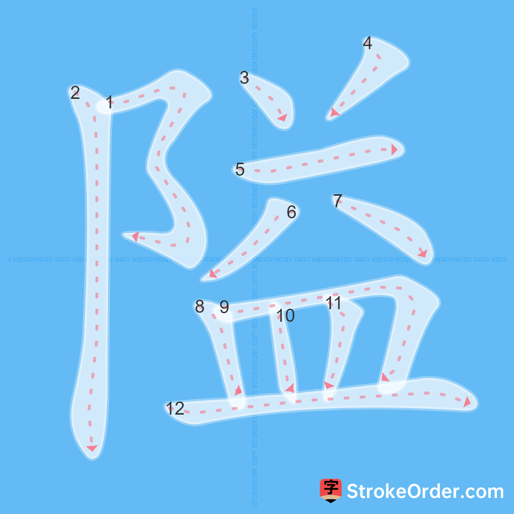 Standard stroke order for the Chinese character 隘