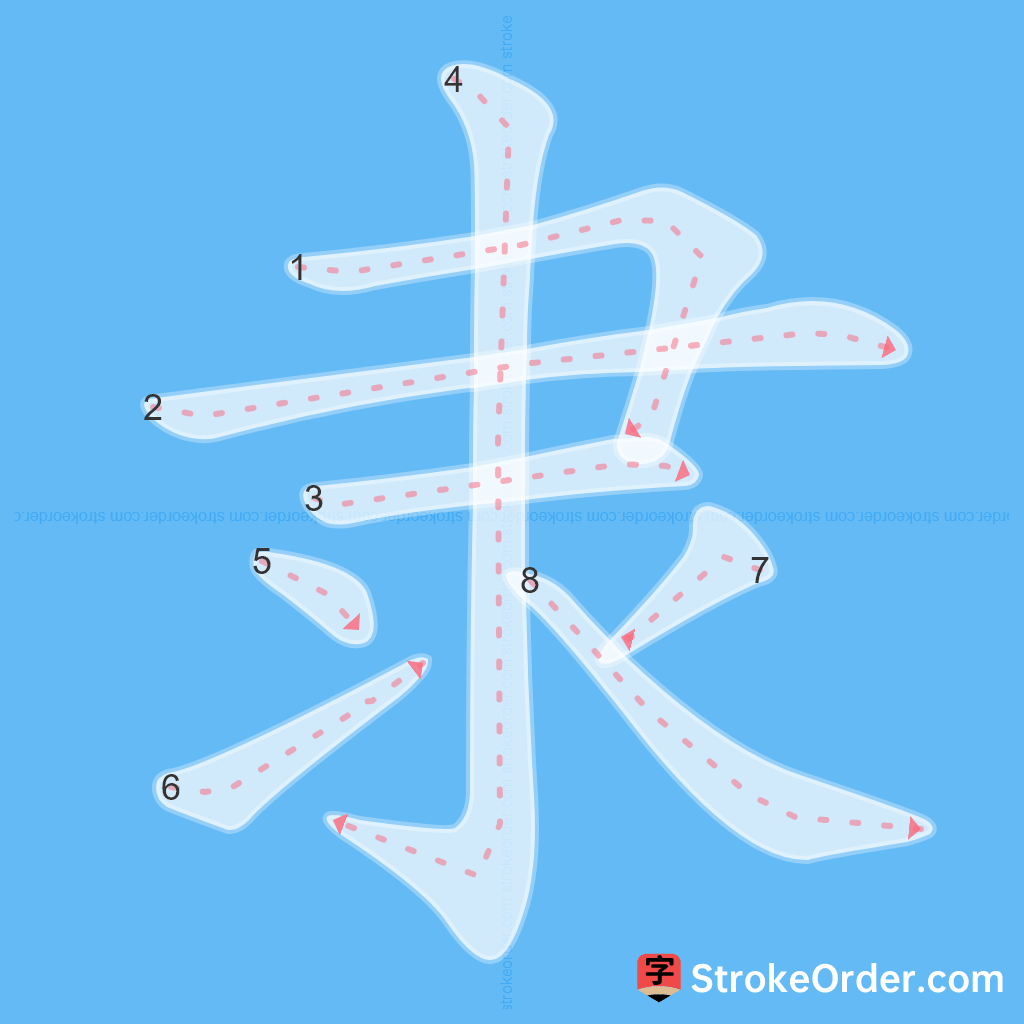 Standard stroke order for the Chinese character 隶