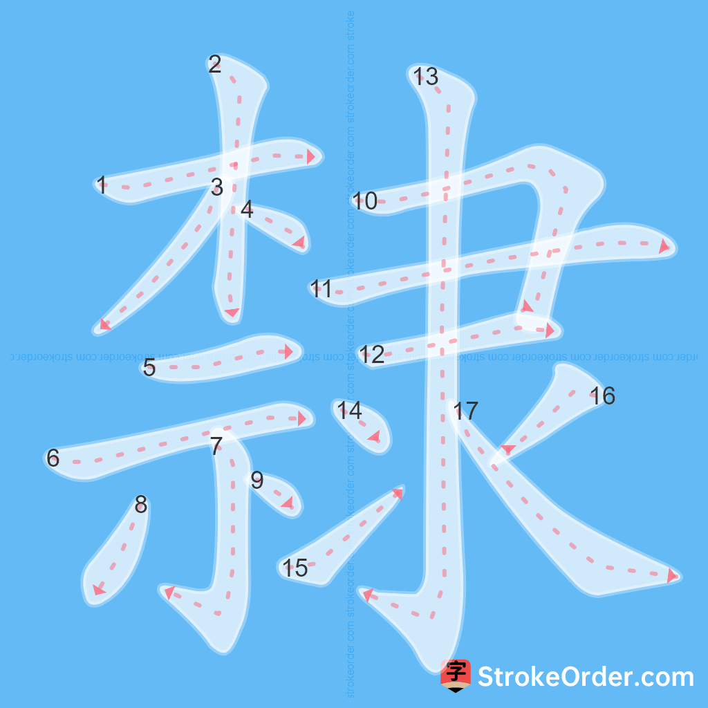 Standard stroke order for the Chinese character 隸