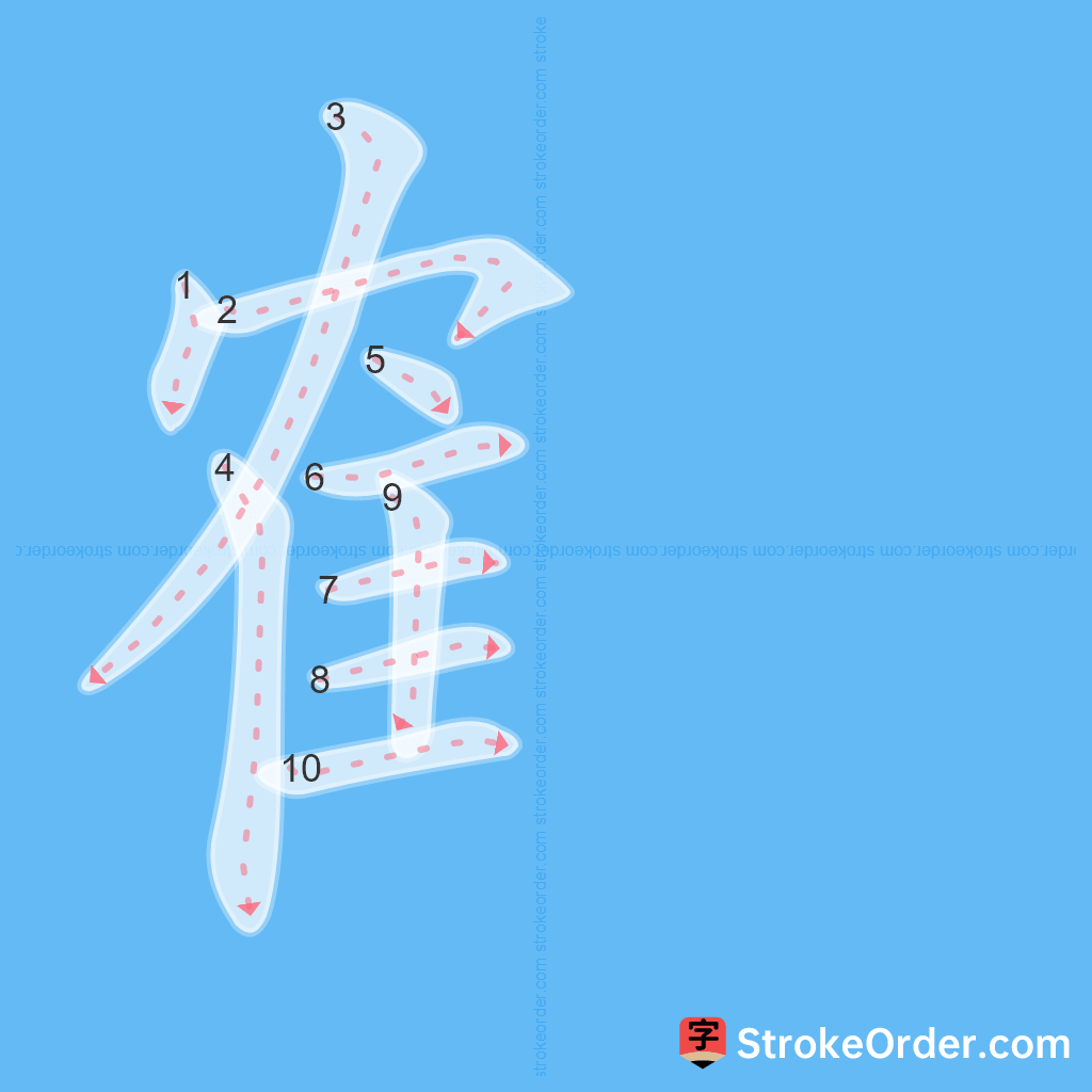 Standard stroke order for the Chinese character 隺