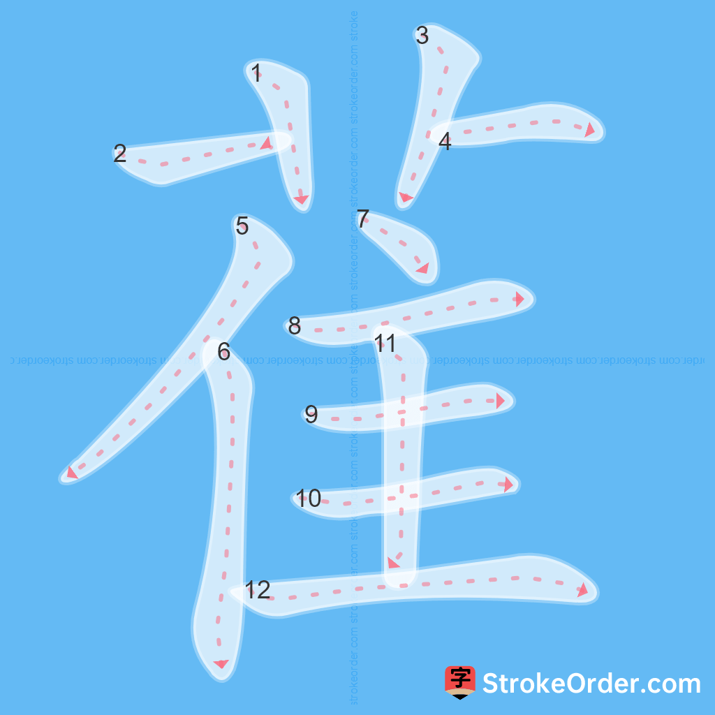 Standard stroke order for the Chinese character 雈