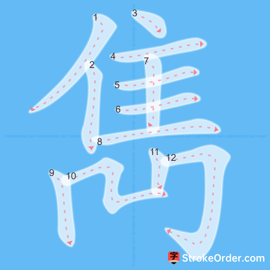 Standard stroke order for the Chinese character 雋