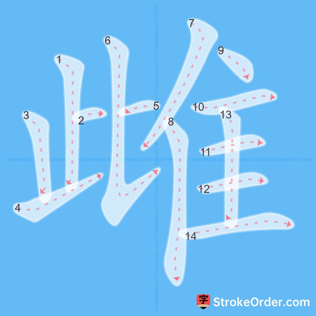 Standard stroke order for the Chinese character 雌