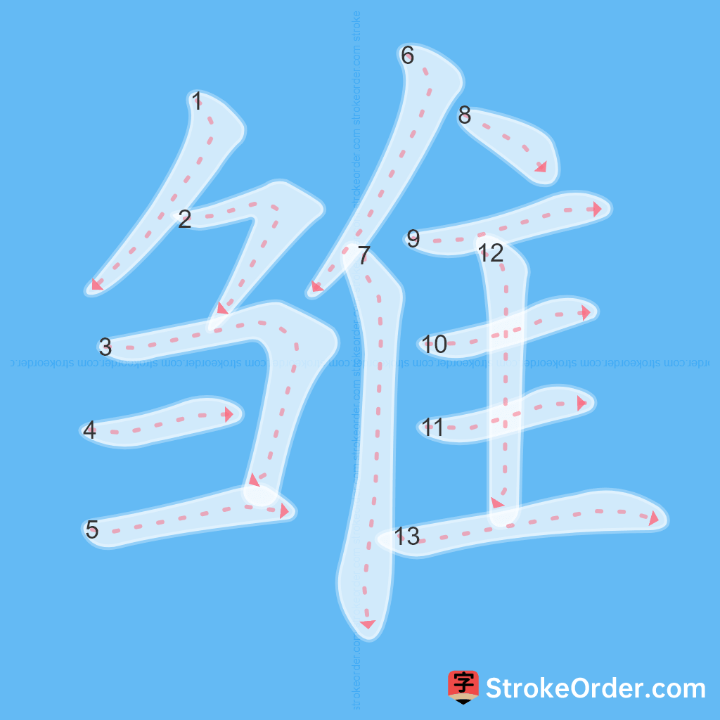 Standard stroke order for the Chinese character 雏