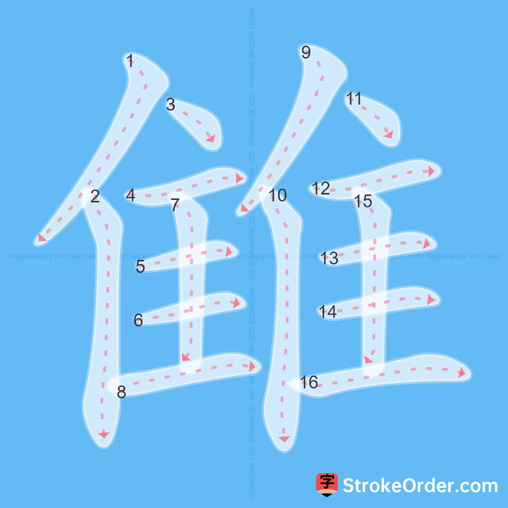 Standard stroke order for the Chinese character 雔