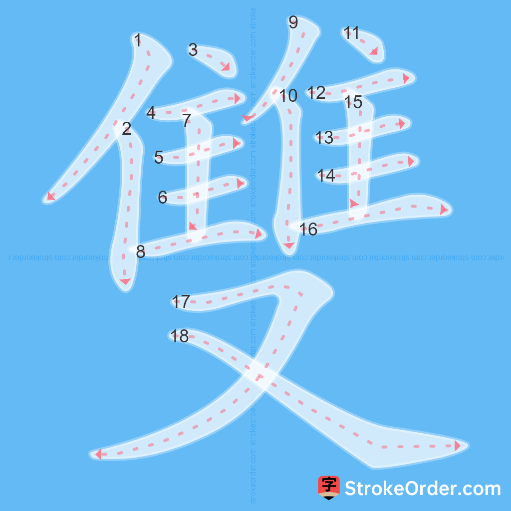 Standard stroke order for the Chinese character 雙